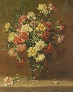 Still Life with Carnations by Emily Harris McGary Selinger - Auction record, sale price, and art valuation. Compare with similar artists and explore comparable artworks.