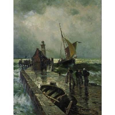 Sample artwork by Harry (Henry) Chase (1853 - 1889), known for sailing ship, coastal-harbor genre painting - View similar artists and auction records