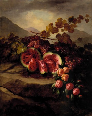 Still Life with Watermelon, Grapes by George Henry Hall - Auction record, sale price, and art valuation. Compare with similar artists and explore comparable artworks.