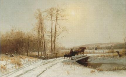 Winter Scene-Horse and Wa