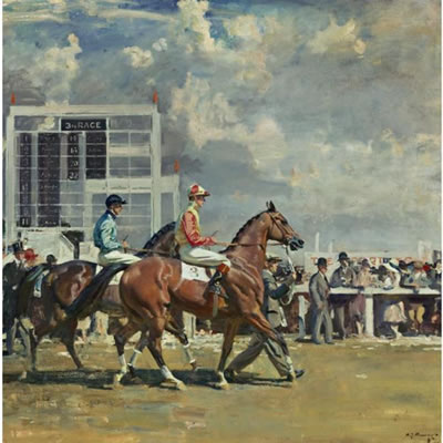 GOING OUT AT EPSOM by Sir Alfred Munnings - Auction record, sale price, and art valuation. Compare with similar artists and explore comparable artworks.
