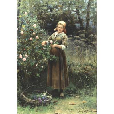 Cutting Roses by Daniel Ridgway Knight - Auction record, sale price, and art valuation. Compare with similar artists and explore comparable artworks.