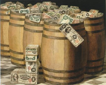 Barrels of Money by Victor Dubreuil - Auction record, sale price, and art valuation. Compare with similar artists and explore comparable artworks.