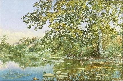 River Landscape with Boy Fishing