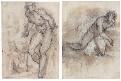 RECTO: STUDY OF A MALE NUDE AND A SMALL SKETCH OF THE VIRGIN ANNUNCIATE; & VERSO: MALE NUDE KNEELING