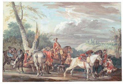 CAVALRY PARTY AT REST AT THE SIDE OF A ROAD by Jean Baptiste Le Paon - Auction record, sale price, and art valuation. Compare with similar artists and explore comparable artworks.