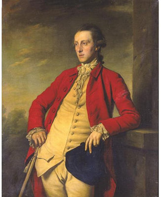 PORTRAIT OF SIR JOHN WEYLAND (1744 - 1825), THREE QUARTER LENGTH IN A RED COAT, A BUFF WAISTCOAT HOLDING A TRICORN HAT
