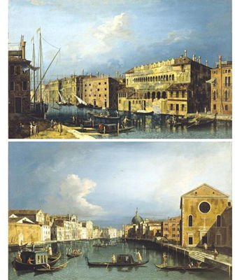 VIEW OF THE GRAND CANAL AND THE FONDACO DEI TURCHI; VIEW OF THE GRAND CANAL, LOOKING NORTH EAST FROM SANTA CROCE TO SAN GEREMIA ; Pair