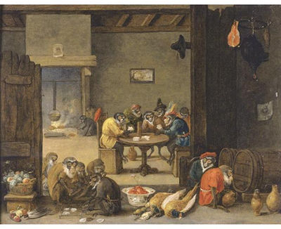 MONKEYS PLAYING CARDS