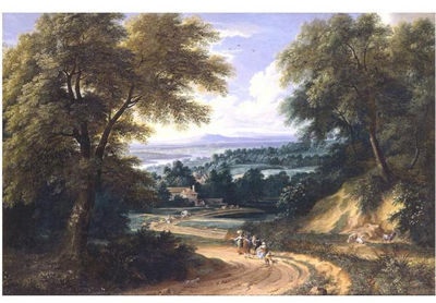 LANDSCAPE WITH TRAVELLERS ON A PATH by Adriaen Frans Boudewyns I - Auction record, sale price, and art valuation. Compare with similar artists and explore comparable artworks.