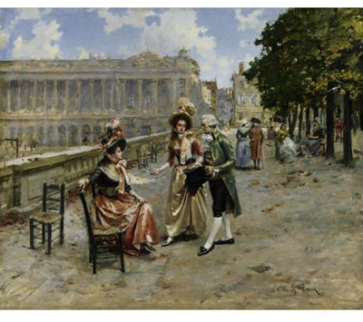 ELEGANT LADIES AT THE TUILERIES GARDENS, PARIS