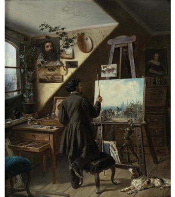 PAINTING HORSES IN THE STUDIO, A SELF PORTRAIT by Adolf Friedrich - Auction record, sale price, and art valuation. Compare with similar artists and explore comparable artworks.
