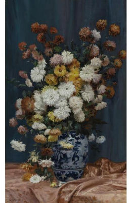 MUMS IN A PORCELAIN VASE