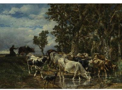 Sample artwork by Charles Emile Jacque (1813 - 1894), known for bucolic subject painting, engraving - View similar artists and auction records
