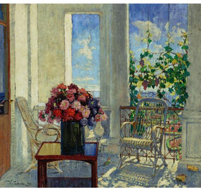 FLOWERS ON THE VERANDA by Konstantin Ivanovich Gorbatov - Auction record, sale price, and art valuation. Compare with similar artists and explore comparable artworks.