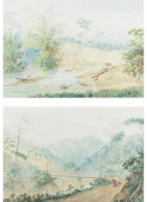 A PAIR OF WATERCOLORS: RIVER BORBURATA AND ON THE ROAD FROM PUERTO CABELLO TO VALENCIA