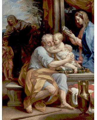 SAINT JOSEPH EMBRACING THE INFANT CHRIST, THE VIRGIN, THE INFANT SAINT JOHN AND SAINT ELIZABETH BEYOND