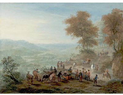 TRAVELLERS IN A LANDSCAPE