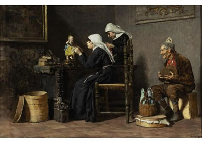 Sample artwork by Vincenzo Volpe (1855 - 1929), known for genre, figure painting - View similar artists and auction records