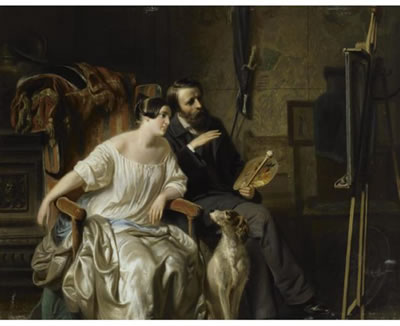 Portrait of Adolphe Alexandre Dillens: SELF-PORTRAIT WITH A MODEL