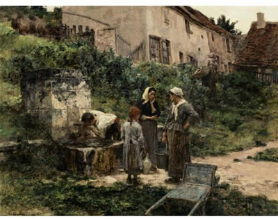 AT THE FOUNTAIN by Leon Augustin L'hermitte - Auction record, sale price, and art valuation. Compare with similar artists and explore comparable artworks.