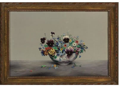 STILL LIFE WITH PANSIES AND MARIGOLDS
