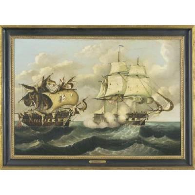 Capture of the H.B.M. Frigate Macedonia by the U.S. Frigate United States, October 25, 1812 by Thomas Chambers - Auction record, sale price, and art valuation. Compare with similar artists and explore comparable artworks.