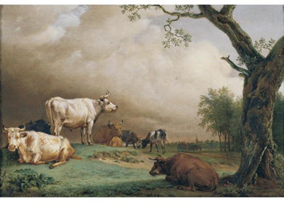Sample artwork by Paulus Potter (1625 - 1654), known for cattle in landscape painting, bucolic scene - View similar artists and auction records