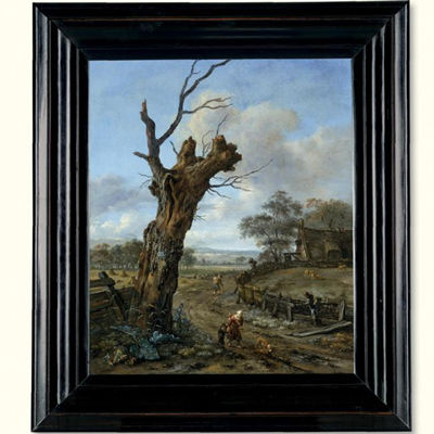 LANDSCAPE WITH TRAVELLERS ON A TRACK BY A BLASTED WILLOW