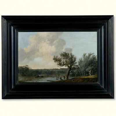 A WOODED RIVER LANDSCAPE WITH A BLEACHING FIELD