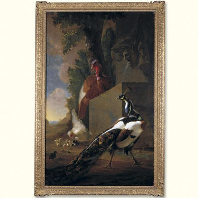 A TURKEY, PEACOCK, A CHICKEN WITH HIS CHICKS BESIDE A CLASSICAL FOUNTAIN IN A LANDSCAPE by Abraham Bisschop - Auction record, sale price, and art valuation. Compare with similar artists and explore comparable artworks.