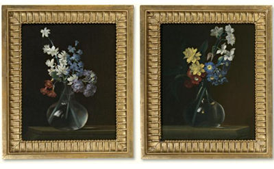 FLOWERS IN A GLASS VASE (Pair)