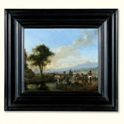 AN ITALIANATE LANDSCAPE WITH A HAWKING PARTY