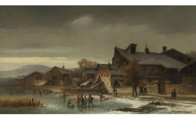 CHILDREN PLAYING IN A WINTER LANDSCAPE