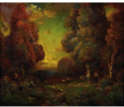 Gathering Wood in a Forest Clearing