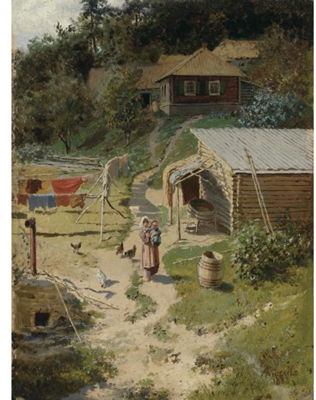 FARMSTEAD WITH A WOMAN AND CHILD