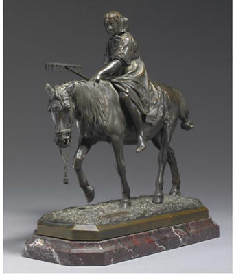 A BRONZE GROUP OF A PEASANT GIRL ON HORSEBACK