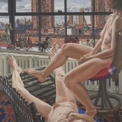Two Models in a Window with Cast Iron Toys