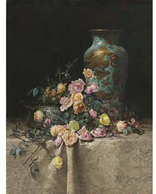 Roses and an Oriental Vase on a Brocade Tablecloth by Milne Ramsey - Auction record, sale price, and art valuation. Compare with similar artists and explore comparable artworks.