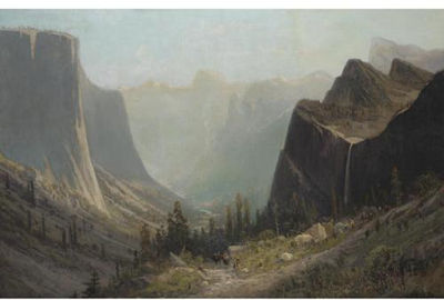 Arrival in the Valley of the Yosemite, Half Dome in the Distance