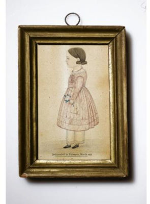 Full-length Portrait of a Young Girl in Pink Dress, Three Strand Coral Necklace, Pantaloons and Checked Shoes