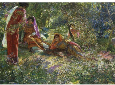 YOUNG WOMEN RESTING IN THE GARDEN AT "EL BIAR" IN ALGIERS by Georges Antoine Rochegrosse - Auction record, sale price, and art valuation. Compare with similar artists and explore comparable artworks.