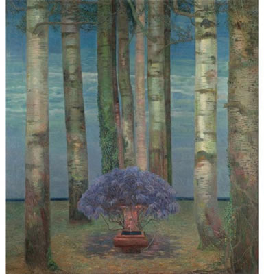 GLYZINIENBRUNNEN IM PAPPELHAIN (WYSTERIA FOUNTAIN AND POPLAR TREES)