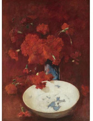 Red Carnations and Delft