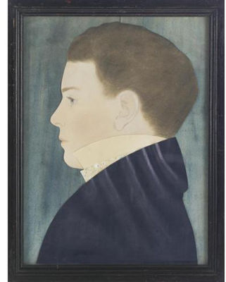 Profile bust portrait of a rosy-cheeked young boy