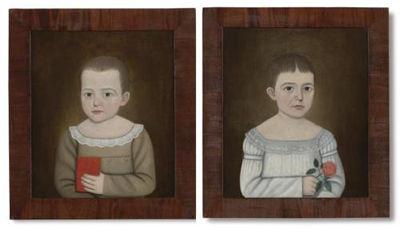 Pair of small scaled portraits of a sister and brother