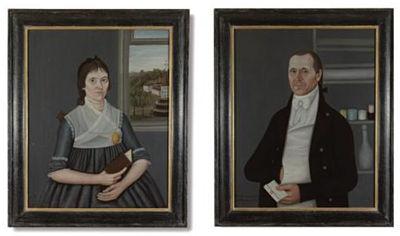 Pair of portraits of Major Daniel Coffin and Elizabeth Stone Coffin of Newbury, Massachusetts by John Brewster Jr - Auction record, sale price, and art valuation. Compare with similar artists and explore comparable artworks.