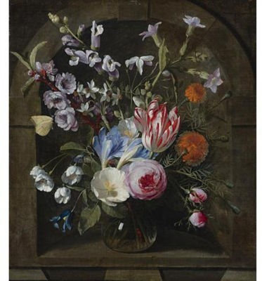 Still Life of a vase of Flowers in a Niche by Gaspar Pieter Verbruggen the Elder - Auction record, sale price, and art valuation. Compare with similar artists and explore comparable artworks.