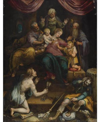 The Holy Family with the Infant Saint John the Baptist and Saint Anne, together with Saints Anthony Abbot, Sebastian and Roch