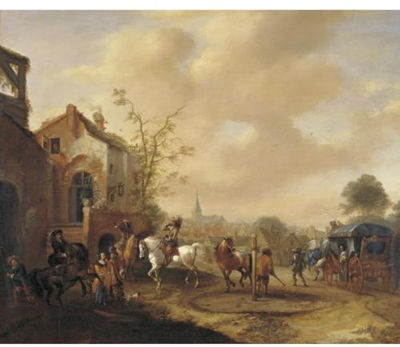 A Party of Horsemen Arriving at a House with a Coach Passing by Towards a Town by Pieter Wouwerman - Auction record, sale price, and art valuation. Compare with similar artists and explore comparable artworks.